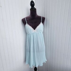 Secret Treasures Lingerie Sky Blue Pleated Sleep Dress Adjustable Straps Lace M